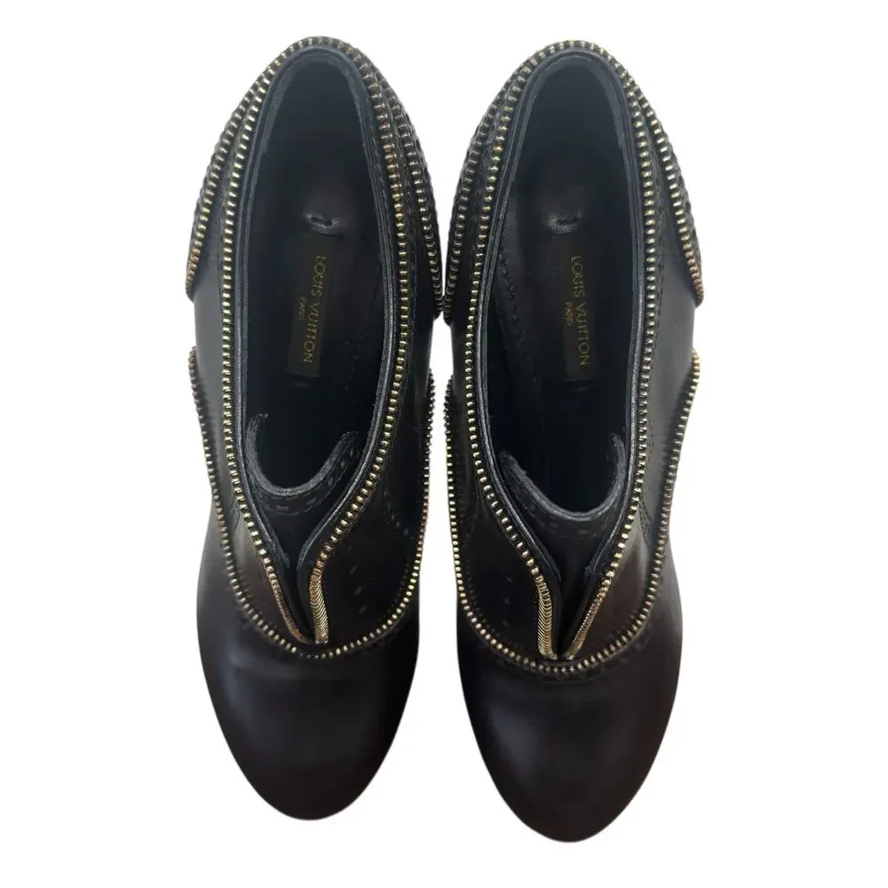 Louis Vuitton Heeled Platform Booties Black Leather Zipper Italy 37.5 EU 7.5 US - Picture 9 of 16